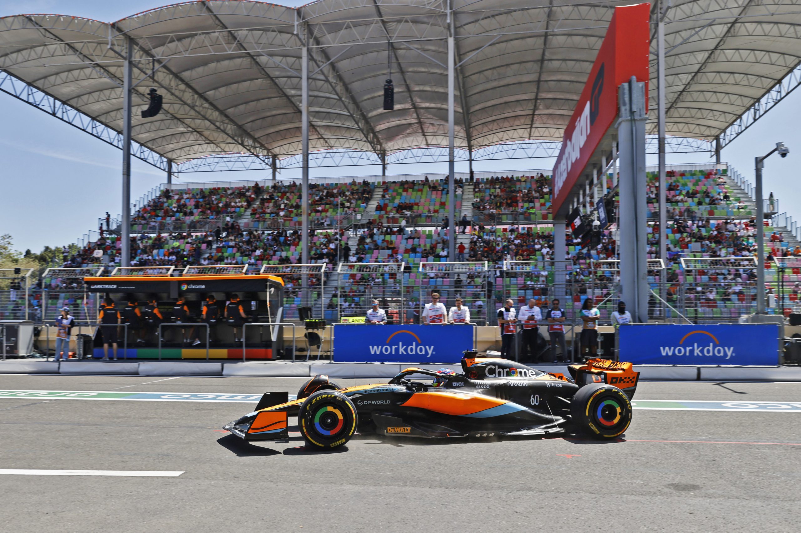 Oscar Piastri, McLaren MCL60, in the pit lane